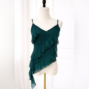 Thirty Thirty LA Emerald Green Ruffle Chiffon Cami – Size L – New With Tags